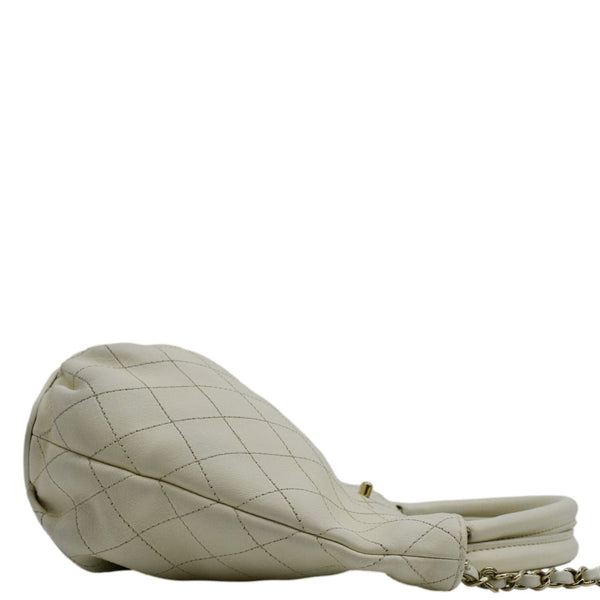 CHANEL CC Lock Bucket Stitched Leather Tote Shoulder Bag Off White
