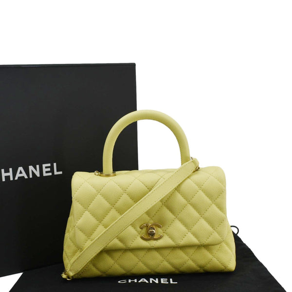 CHANEL CC Coco Flap Caviar Leather Top Handle Shoulder Bag Yellow 24229597