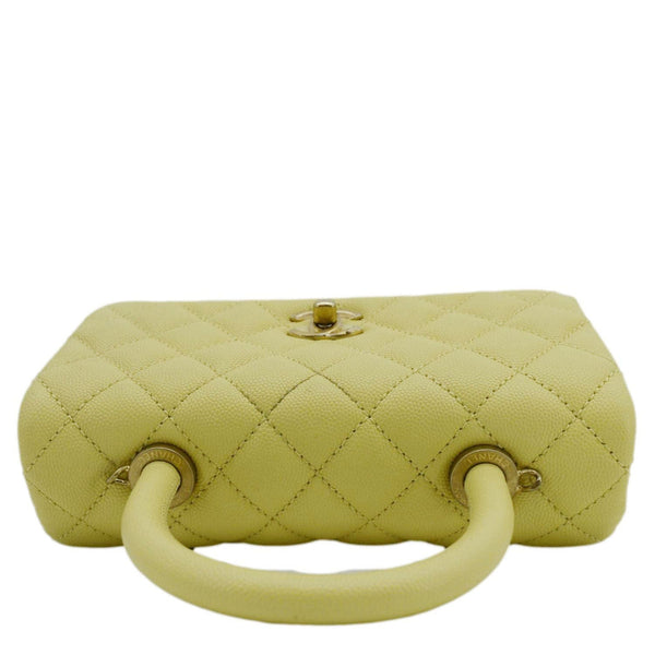 CHANEL CC Coco Flap Caviar Leather Top Handle Shoulder Bag Yellow 24229597