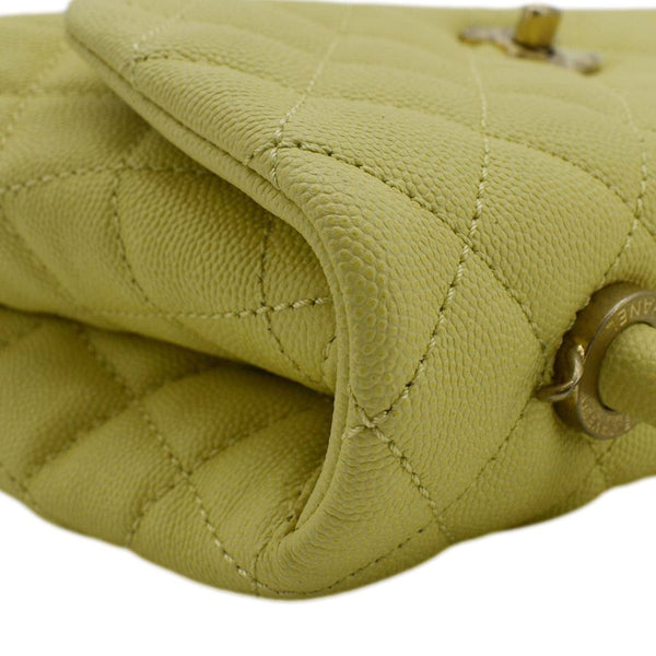 CHANEL CC Coco Flap Caviar Leather Top Handle Shoulder Bag Yellow 24229597