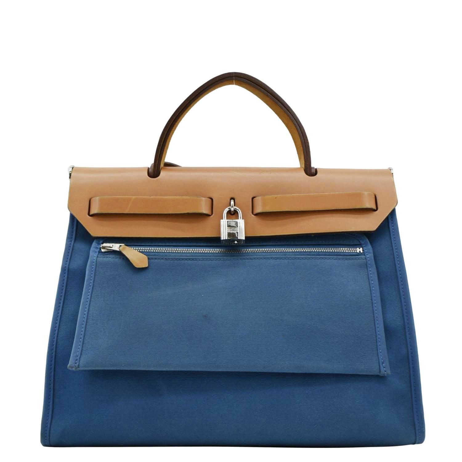 HERMES Herbag Zip Retourne 31 Canvas Tote Shoulder Bag Blue