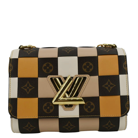 Louis Vuitton Twist MM Monogram Check Leather Shoulder Bag Orange