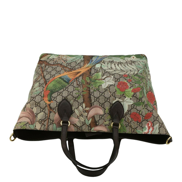 GUCCI Tian Print GG Supreme Canvas Tote Shoulder Bag Beige 453705