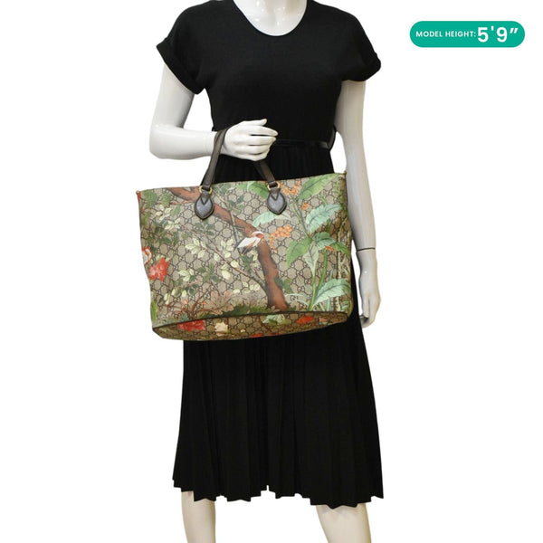 GUCCI Tian Print GG Supreme Canvas Tote Shoulder Bag Beige 453705