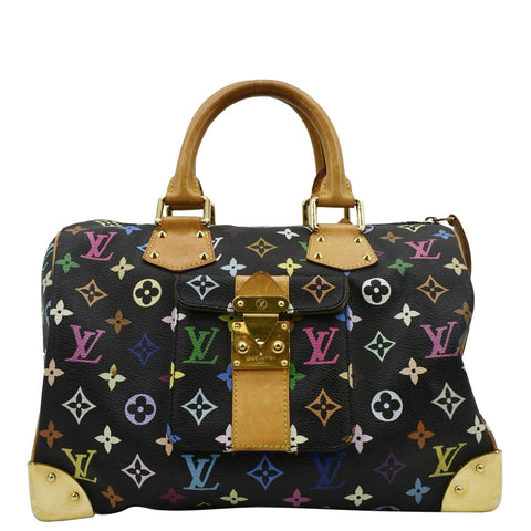 LOUIS VUITTON Speedy 30 Monogram Multicolor Satchel Bag Black