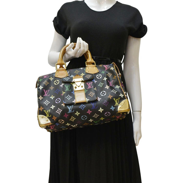 LOUIS VUITTON Speedy 30 Monogram Multicolor Satchel Bag Black