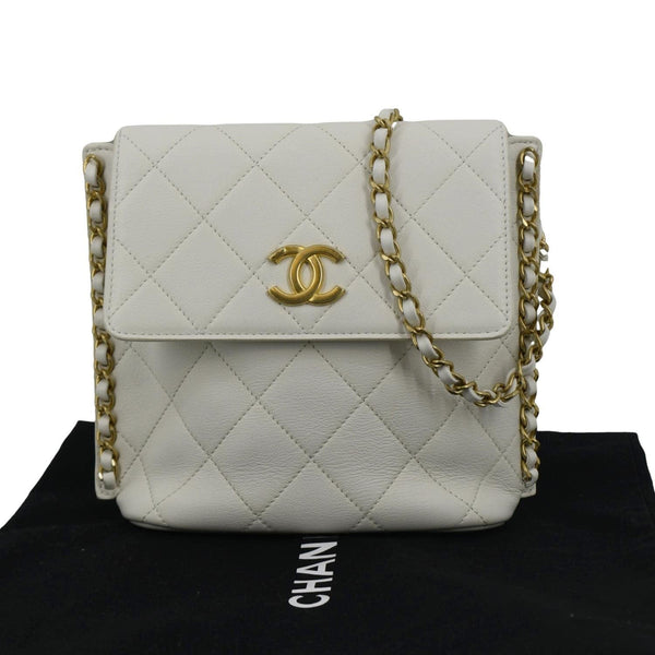 CHANEL Chain Flap Quilted Leather Hobo Shoulder Bag Ivory