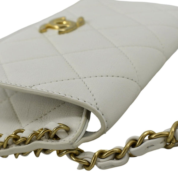 CHANEL Chain Flap Quilted Leather Hobo Shoulder Bag Ivory