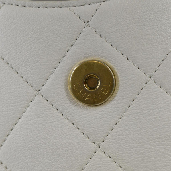 CHANEL Chain Flap Quilted Leather Hobo Shoulder Bag Ivory