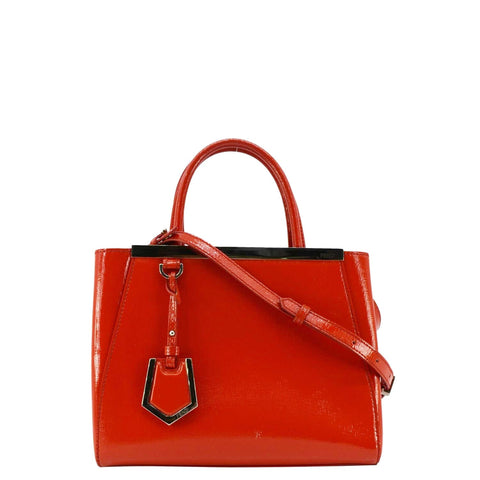 FENDI Petite 2Jours Vitello Elite Leather Tote Shoulder Bag Red