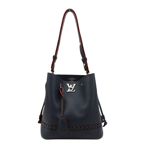 LOUIS VUITTON Lockme Braided  Leather Shoulder Bucket Bag Navy