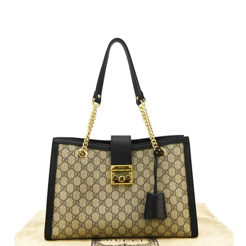 GUCCI Padlock Medium GG Supreme Canvas Shoulder Bag Beige 479197