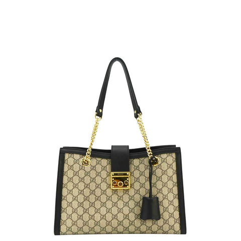 GUCCI Padlock Medium GG Supreme Canvas Shoulder Bag Beige 479197