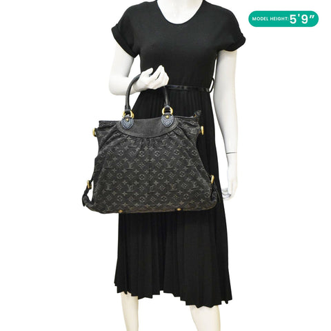 LOUIS VUITTON Neo Cabby MM Monogram Denim Hobo Bag Black