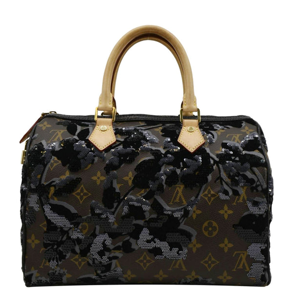 LOUIS VUITTON Speedy 30 Fleur De Jais Monogram Sequins Satchel Bag Black