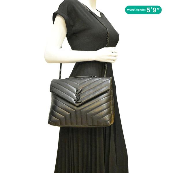 YVES SAINT LAURENT Loulou Medium Quilted Leather Crossbody Bag Black