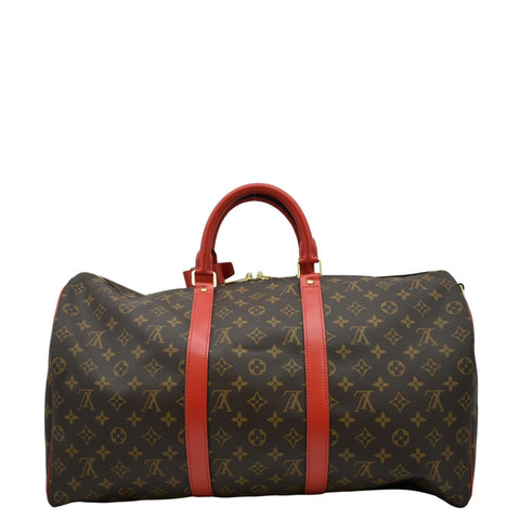 LOUIS VUITTON Keepall 50 Bandouliere Monogram Canvas Travel Bag Brown