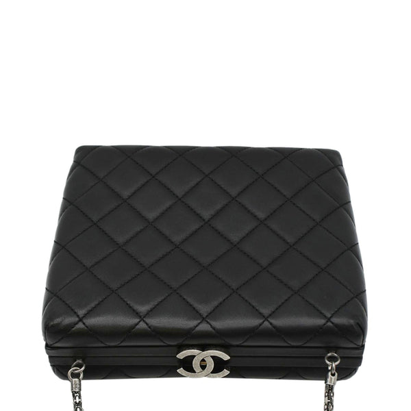 CHANEL CC Kisslock Box Lambskin Leather Chain Shoulder Bag Black
