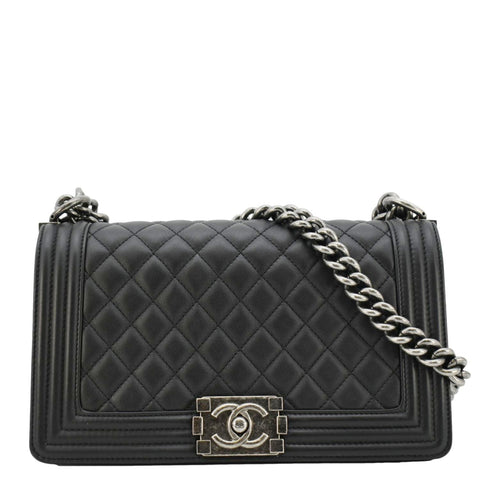 CHANEL Boy Flap Medium Quilted Leather Shoulder Bag Black