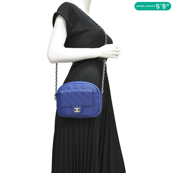 CHANEL CC Day Camera Small Caviar Leather Crossbody Bag Blue