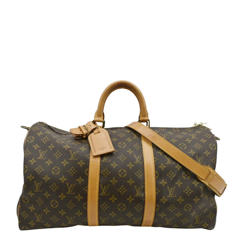 LOUIS VUITTON Keepall 50 Bandouliere Monogram Canvas Travel Bag Brown