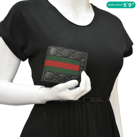 GUCCI Signature Web Leather Men's Bifold Wallet Black 408827