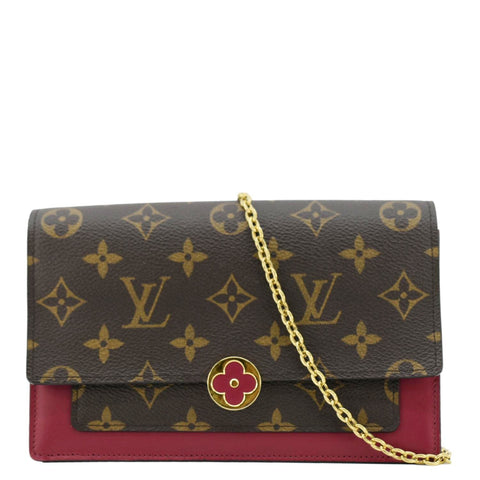 LOUIS VUITTON Flore Monogram Canvas Chain Wallet Fuchsia