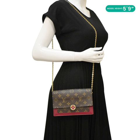 LOUIS VUITTON Flore Monogram Canvas Chain Wallet Fuchsia