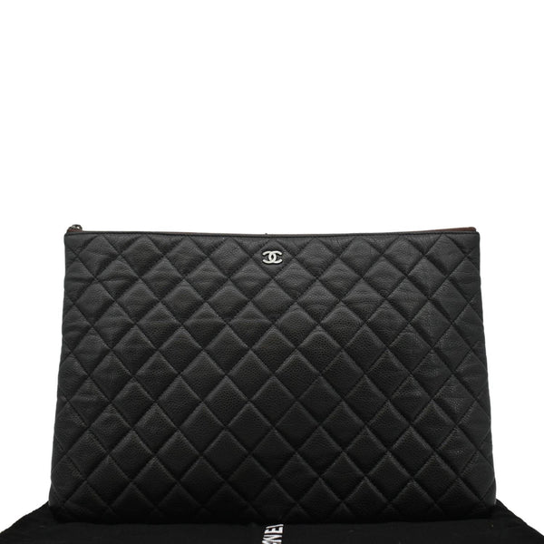 CHANEL Classic O-Case Caviar Leather Zip Pouch Black