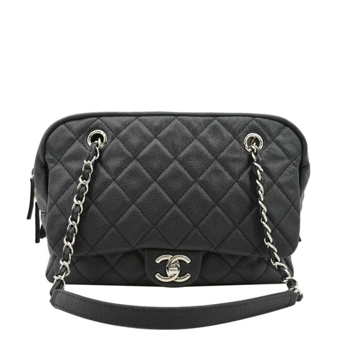 CHANEL Camera Quilted Caviar Leather Shoulder Bag Black