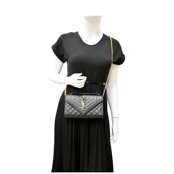YVES SAINT LAURENT Envelope Leather Chain Crossbody Bag Small Black