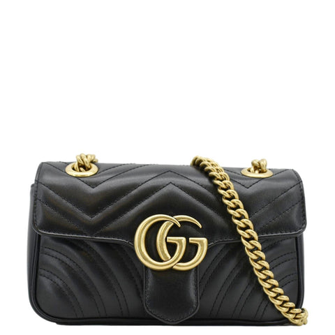 GUCCI GG Marmont Mini Leather Shoulder Bag Black 446744