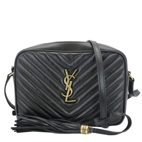 YVES SAINT LAURENT Lou Camera Chevron Leather Crossbody Bag Black