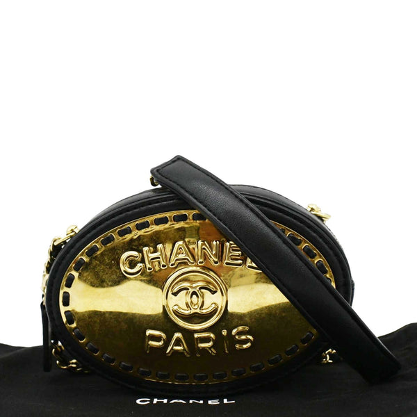 CHANEL Oval CC Leather Vanity Chain Mini Crossbody Clutch Black