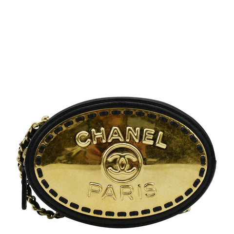 CHANEL Oval CC Leather Vanity Chain Mini Crossbody Clutch Black