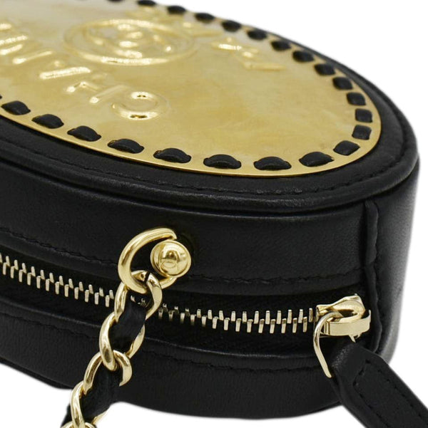 CHANEL Oval CC Leather Vanity Chain Mini Crossbody Clutch Black