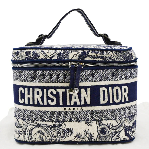 CHRISTIAN DIOR Travel Oblique Embroidery Canvas Vanity Case Blue