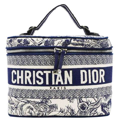 CHRISTIAN DIOR Travel Oblique Embroidery Canvas Vanity Case Blue