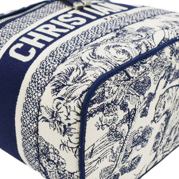 CHRISTIAN DIOR Travel Oblique Embroidery Canvas Vanity Case Blue