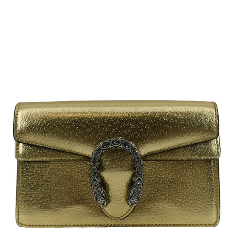 GUCCI Dionysus Super Mini Metallic Leather Crossbody Bag Gold 476432