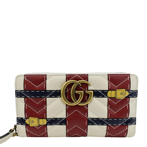 GUCCI GG Marmont Trompe L'Oeil Print Matelasse Leather Zip Around Wallet Multicolor 466490
