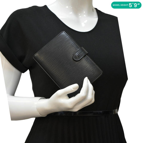 LOUIS VUITTON Ring Agenda Small Epi Leather Organizer Cover Black