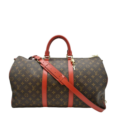 LOUIS VUITTON Keepall 50 Bandouliere Monogram Canvas Travel Bag Red