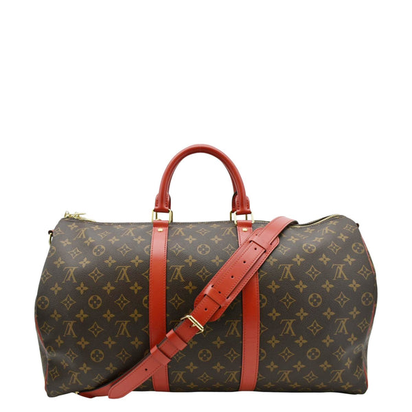 LOUIS VUITTON Keepall 50 Bandouliere Monogram Canvas Travel Bag Red