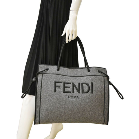FENDI Sunshine Flannel Wool Shoulder Bag Grey