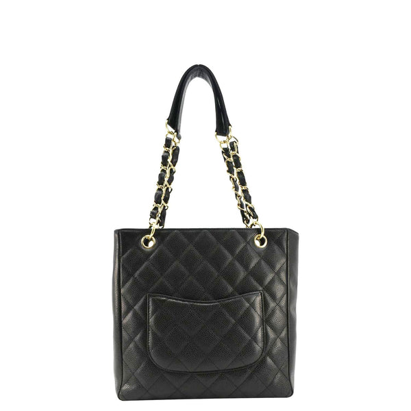 CHANEL Petite Quilted Caviar Leather Shopping Tote Shoulder Bag Black