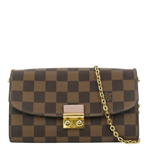 LOUIS VUITTON Croisette Damier Ebene Crossbody Chain Wallet Brown