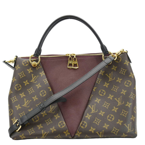 LOUIS VUITTON V MM Monogram Canvas Tote Shoulder Bag Bordeaux