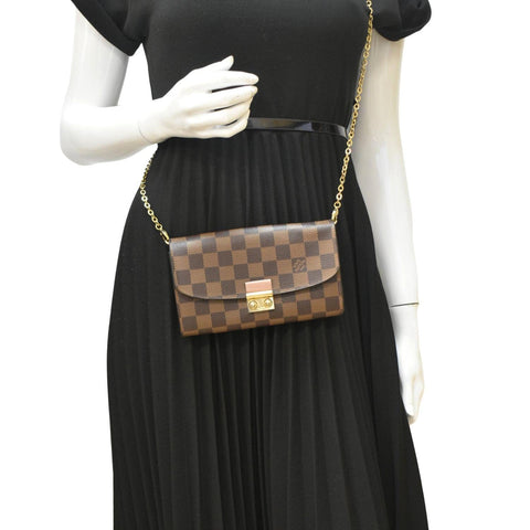LOUIS VUITTON Croisette Chic Crossbody Chain Wallet Brown with body view