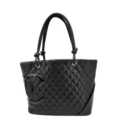CHANEL Cambon Ligne Quilted Leather Tote Bag Black